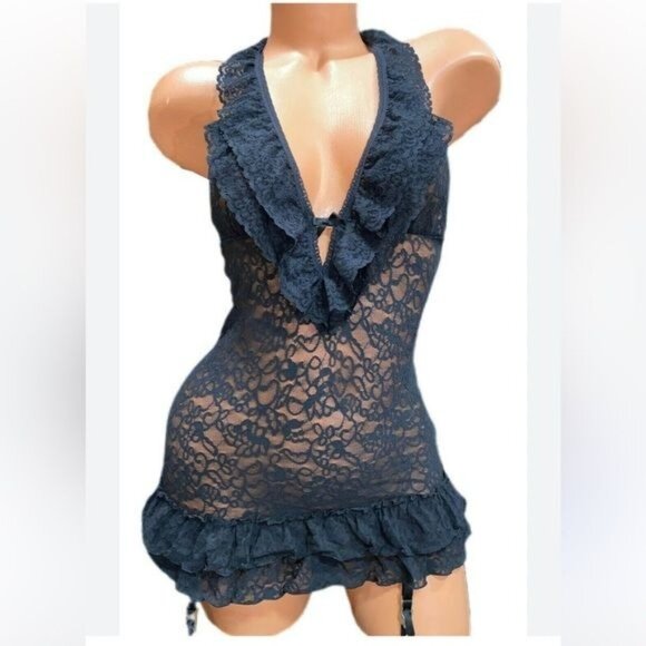 Victorias Secret The Lacie Lace Ruffle Halter Neck Camisole Babydoll Medium - Picture 10 of 10